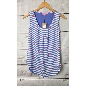 Joules Womens Iris Top Size 2 Blue White Pink Lobster Print Tank Lined NWT